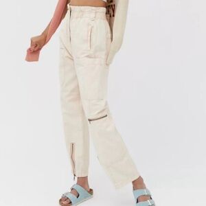 BDG Izzy Straight Leg Cargo Utility Pants with Zipper Ankles Paper Bag Waist